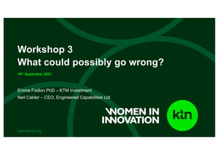 www.ktn-uk.org
Emma Fadlon PhD – KTM Investment
Neil Calder – CEO, Engineered Capabilities Ltd
Workshop 3
What could possibly go wrong?
16th September 2021
 