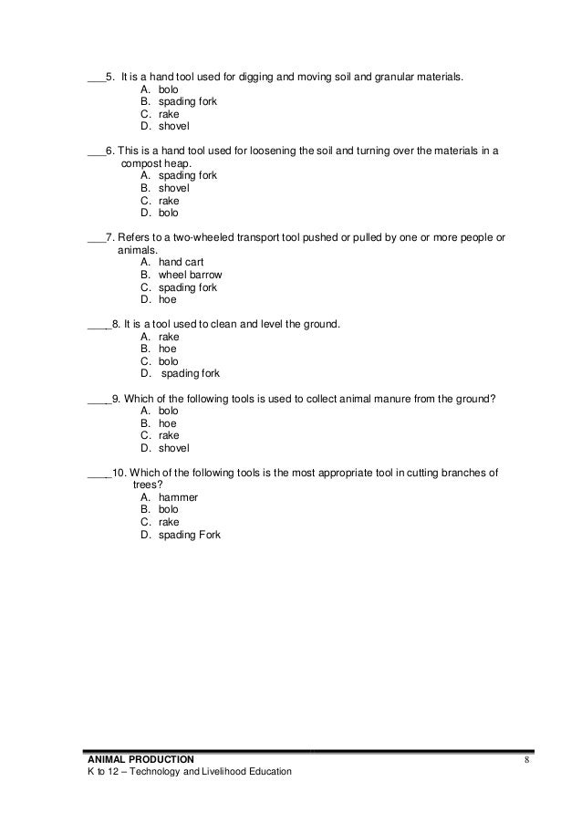 K to 12 animal production learning module