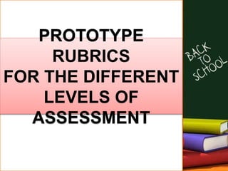PROTOTYPE
RUBRICS
FOR THE DIFFERENT
LEVELS OF
ASSESSMENT
 