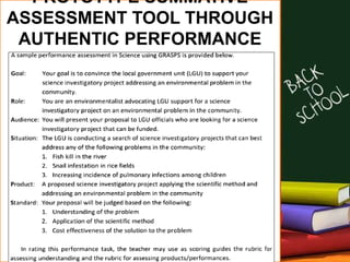 PROTOTYPE SUMMATIVE
ASSESSMENT TOOL THROUGH
AUTHENTIC PERFORMANCE
TASK
 