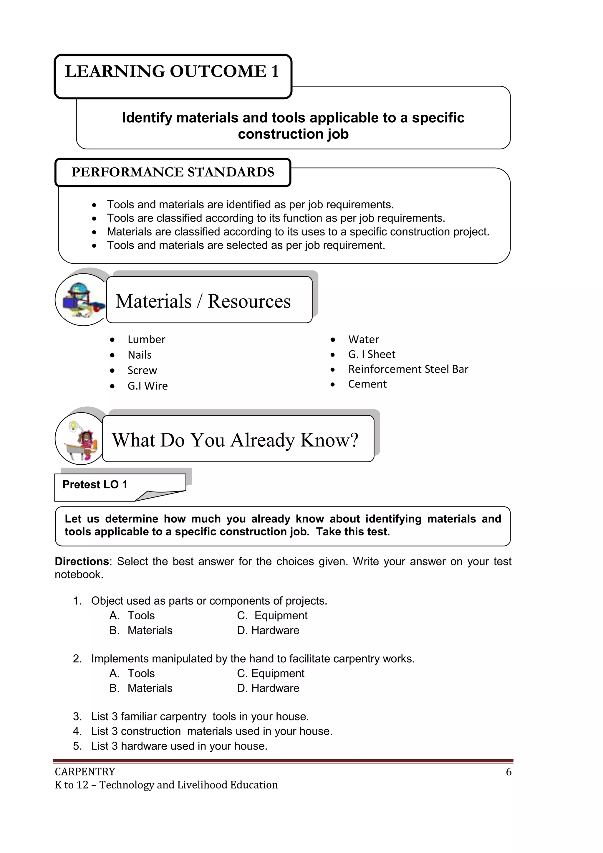 K to 12 Carpentry Learning Modules | PDF