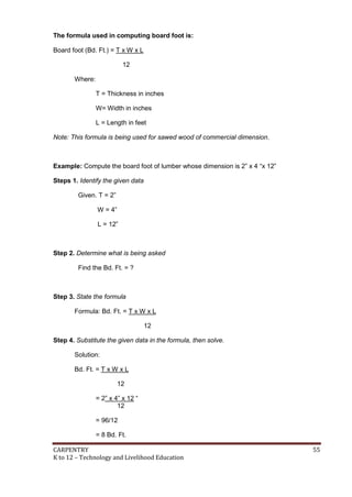 Carpentry Math Formulas Pdf K to 12 carpentry learning modules | PDF