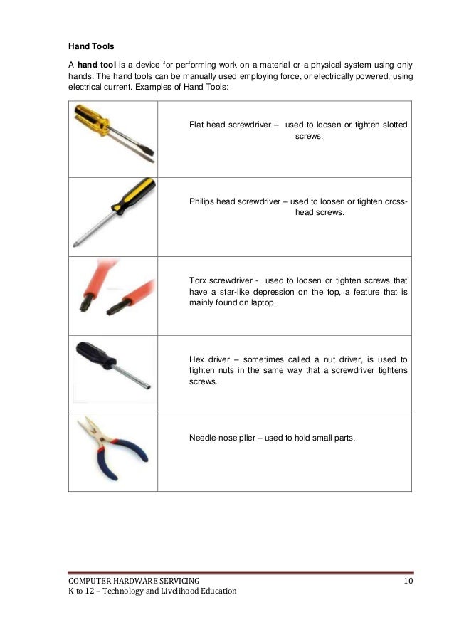 K to 12 computer hardware servicing