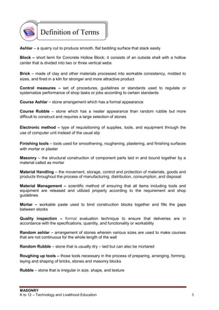 Masonry Learning Module Pdf K to 12_masonry_learning_module | PDF