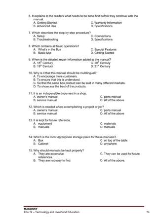 Masonry Learning Module Pdf K to 12_masonry_learning_module | PDF