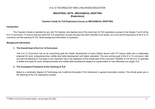 K to 12 TECHNOLOGY AND LIVELIHOOD EDUCATION
INDUSTRIAL ARTS - MECHANICAL DRAFTING
(Exploratory)
**TWG on K to 12 Curriculu...
