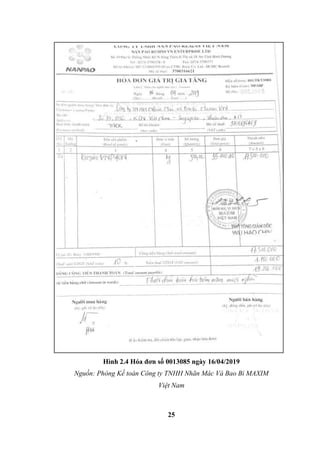 25
Hình 2.4 Hóa đơn số 0013085 ngày 16/04/2019
Nguồn: Phòng Kế toán Công ty TNHH Nhãn Mác Và Bao Bì MAXIM
Việt Nam
 