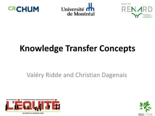 Knowledge Transfer Concepts 
Valéry Ridde and Christian Dagenais 
 