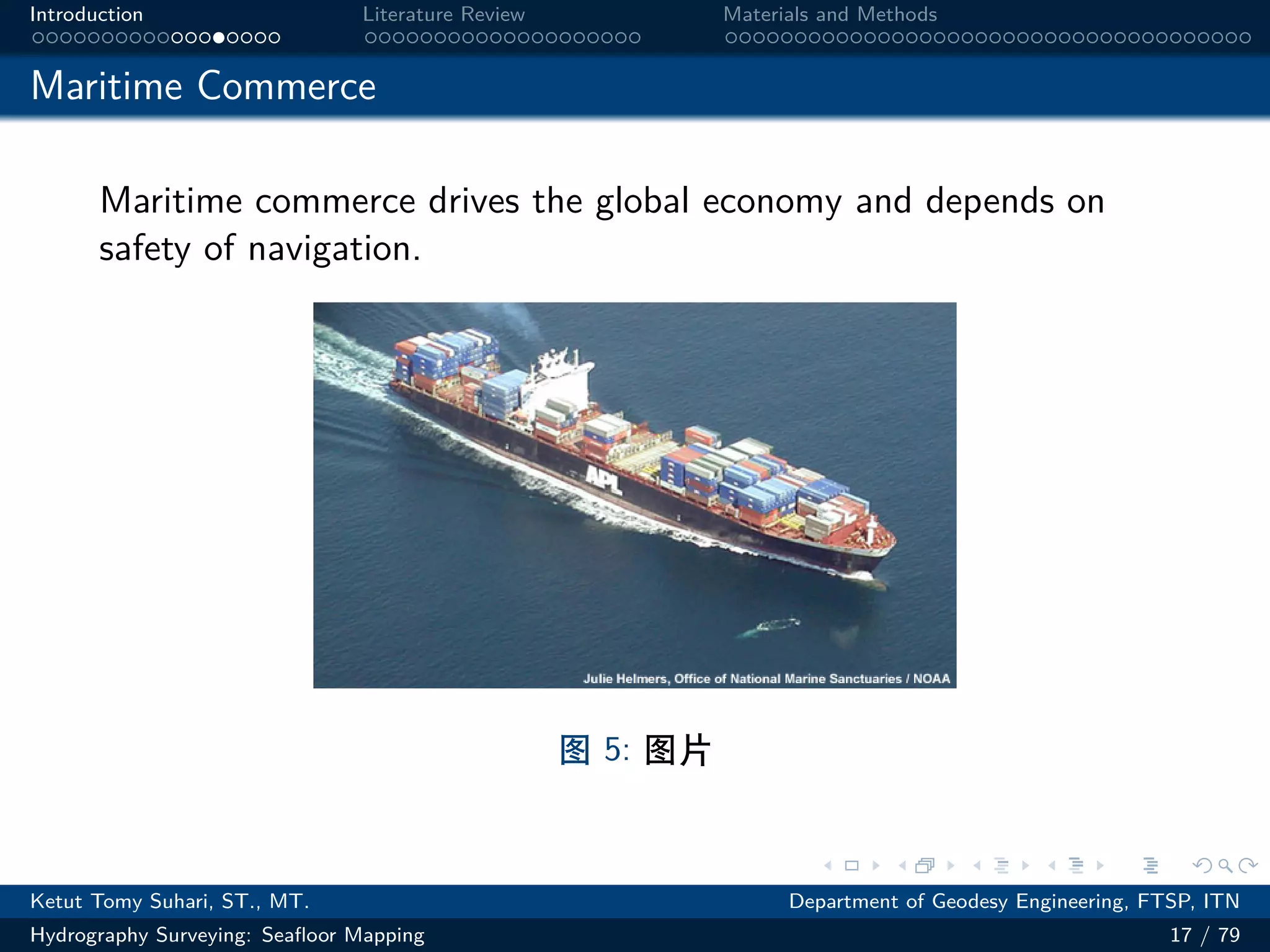 .
.
.
.
.
.
.
.
.
.
.
.
.
.
.
.
.
.
.
.
.
.
.
.
.
.
.
.
.
.
.
.
.
.
.
.
.
.
.
.
Introduction Literature Review Materials and Methods
Maritime Commerce
Maritime commerce drives the global economy and depends on
safety of navigation.
图 5: 图片
Ketut Tomy Suhari, ST., MT. Department of Geodesy Engineering, FTSP, ITN
Hydrography Surveying: Seafloor Mapping 17 / 79
 
