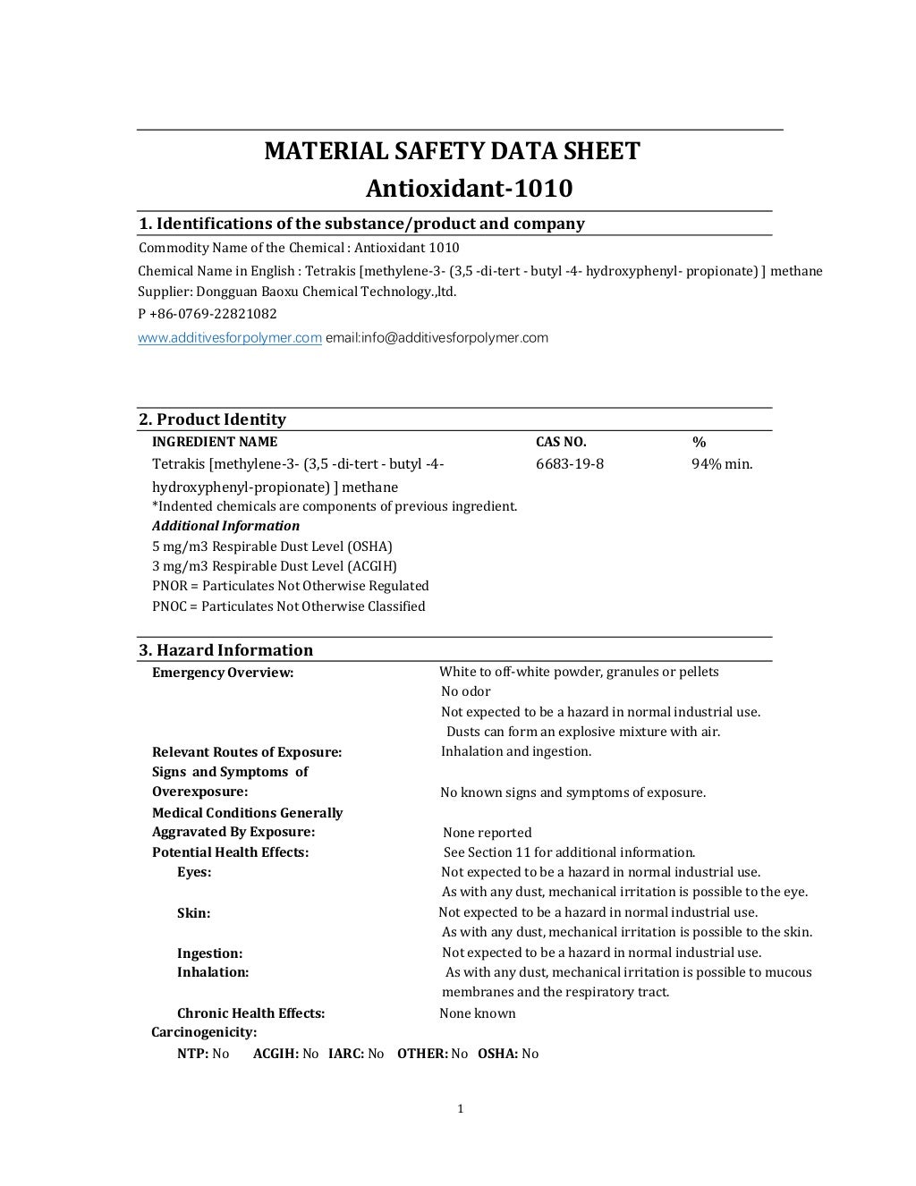 Antioxidant 1010 irganox 1010 6683 198 safety data sheet msds sds ba…