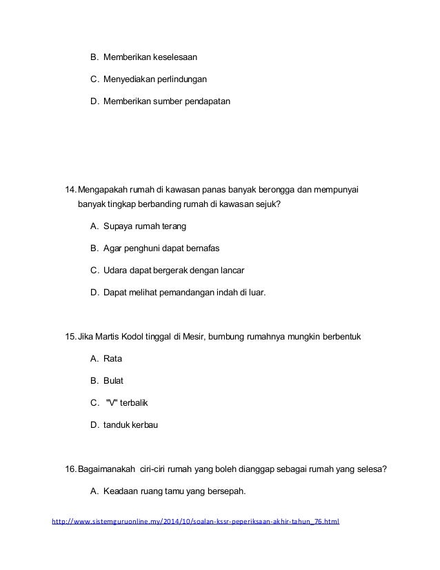 Soalan Ujian Kajian Tempatan Tahun 4 KSSR