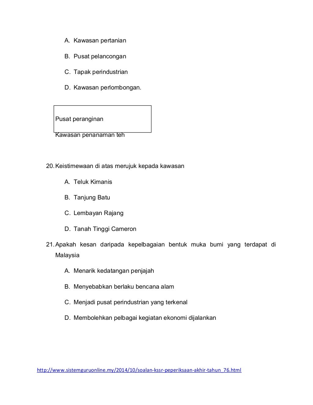 Soalan Ujian Kajian Tempatan Tahun 4 KSSR