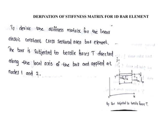 DERIVATION OF STIFFNESS MATRIX FOR 1D BAR ELEMENT
 