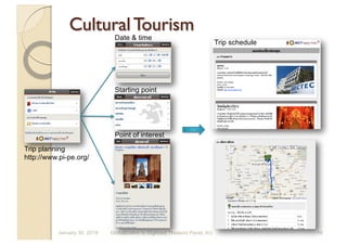 Cultural Tourism
Globalization to Digitized Thailand Panel, KU 16
Trip planning
http://www.pi-pe.org/
Date & time
Starting point
Point of interest
Trip schedule
January 30, 2019
 