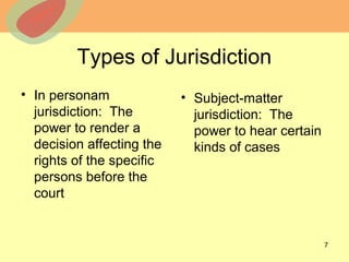 © 2013 The McGraw-Hill Companies, Inc. All rights reserved.
Types of Jurisdiction
• In personam
jurisdiction: The
power to render a
decision affecting the
rights of the specific
persons before the
court
• Subject-matter
jurisdiction: The
power to hear certain
kinds of cases
7
 