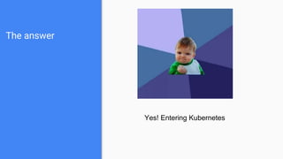The answer
Yes! Entering Kubernetes
 