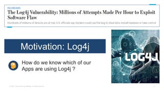 © 2022 Cisco and/or its affiliates. All rights reserved 2
Motivation: Log4j
How do we know which of our
Apps are using Log...