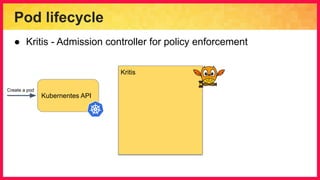 Pod lifecycle
● Kritis - Admission controller for policy enforcement
Kubernentes API
Kritis
Create a pod
 