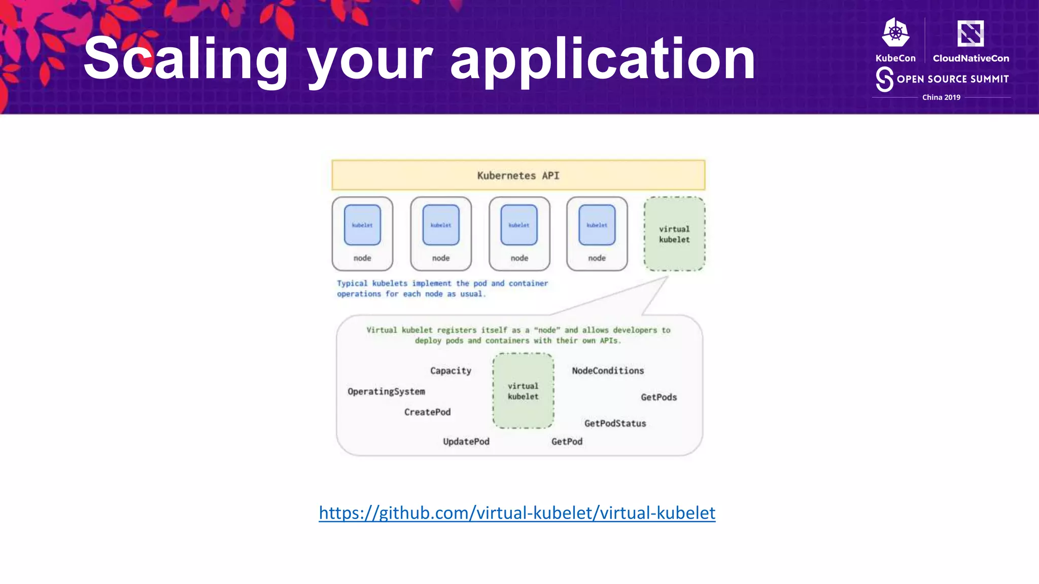 Scaling your application
https://github.com/virtual-kubelet/virtual-kubelet
 