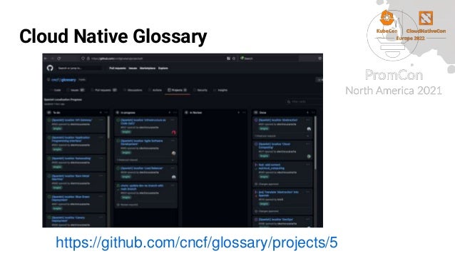 Cloud Native Glossary
https://github.com/cncf/glossary/projects/5
 