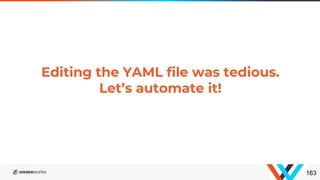 Editing the YAML file was tedious.
Let’s automate it!
163
 