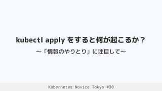 Kubernetes Novice Tokyo #30
kubectl apply をすると何が起こるか？
～「情報のやりとり」に注目して～
 
