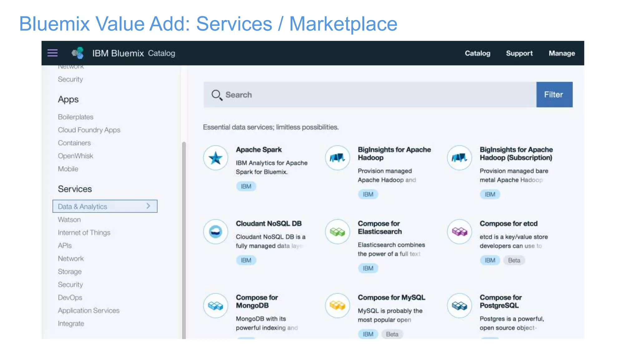 Bluemix Value Add: Services / Marketplace
 