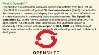 Red Hat OpenShift
OpenShift is an open-source, enterprise-grade platform for container
application development, deployment...