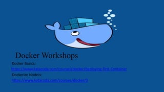 Docker Workshops
https://www.katacoda.com/courses/docker/deploying-first-Container
https://www.katacoda.com/courses/docker/3
Docker Basics:
Dockerize NodeJs:
 