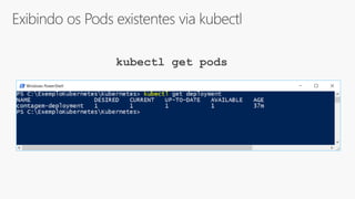 Exibindo os Pods existentes via kubectl
kubectl get pods
 