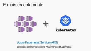 E mais recentemente
+
Azure Kubernetes Service (AKS)
conhecido anteriormente comoAKS (managed Kubernetes)
 