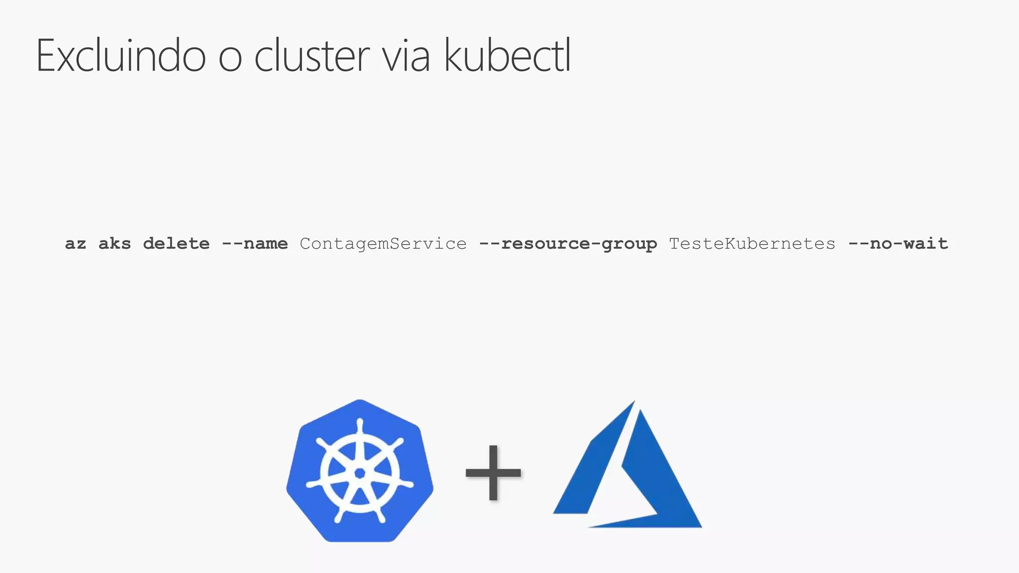Excluindo o cluster via kubectl
az aks delete --name ContagemService --resource-group TesteKubernetes --no-wait
+
 