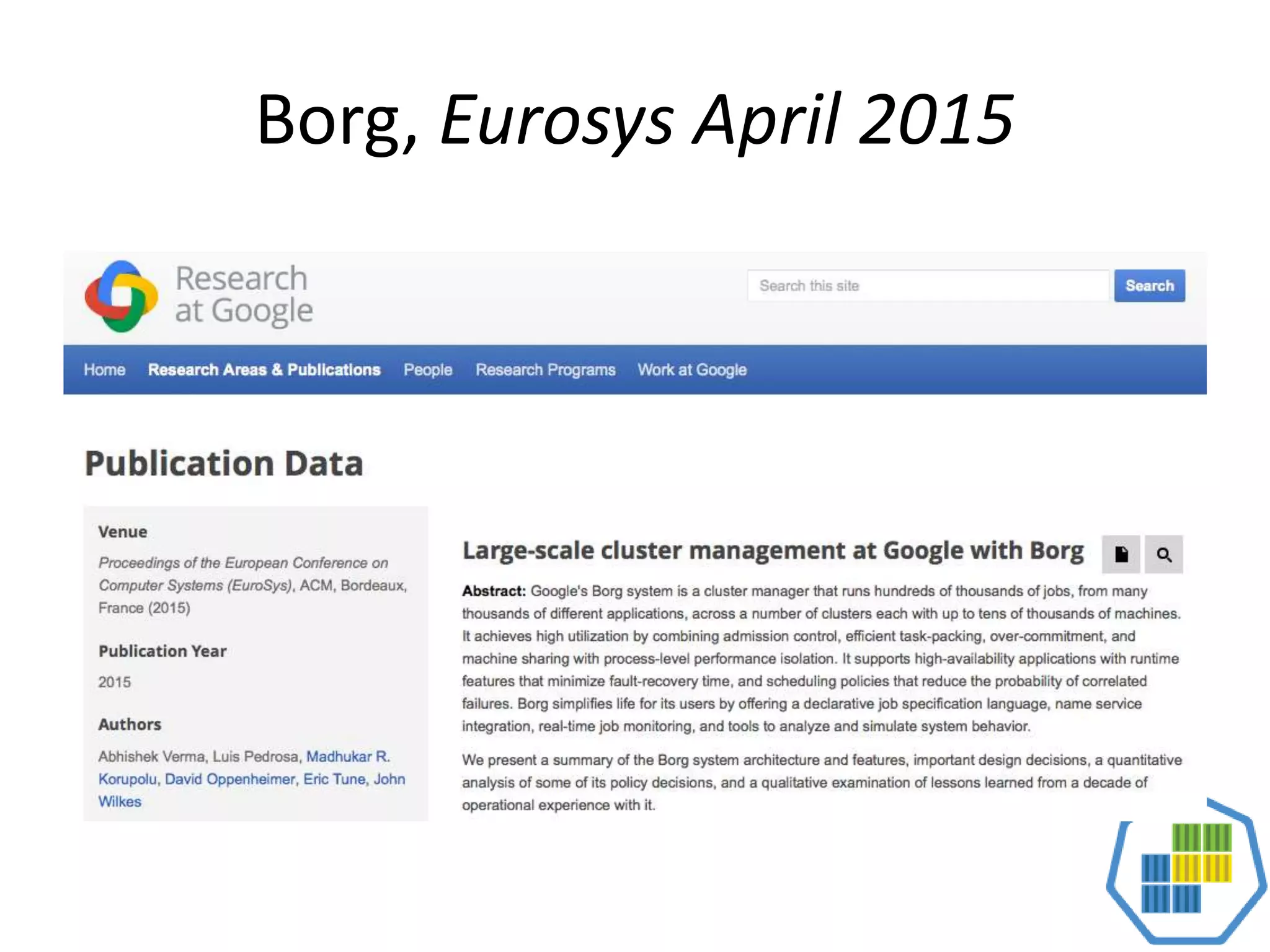 Borg, Eurosys April 2015
 