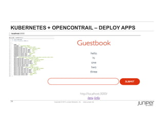 34 Copyright  ©  2014  Juniper  Networks,  Inc.          www.juniper.net  
KUBERNETES  +  OPENCONTRAIL  – DEPLOY  APPS
 