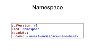 Namespace
apiVersion: v1
kind: Namespace
metadata:
name: <insert-namespace-name-here>
 