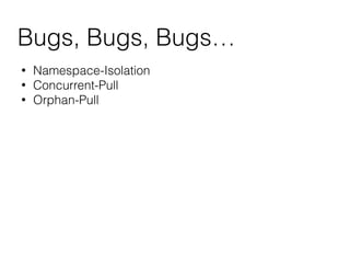 Bugs, Bugs, Bugs…
• Namespace-Isolation
• Concurrent-Pull
• Orphan-Pull
 