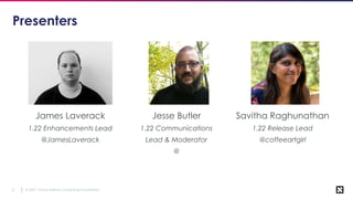 © 2021 Cloud Native Computing Foundation
2
James Laverack
1.22 Enhancements Lead
@JamesLaverack
Presenters
Jesse Butler
1....