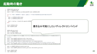 起動時の動き 
43
書き込み可能にしたいディレクトリにバインド 
 
