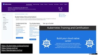 122
https://kubernetes.io/docs/home/
https://www.cncf.io/
https://landscape.cncf.io/
 