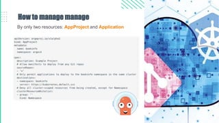 By only two resources: AppProject and Application
How to manage manage
 
