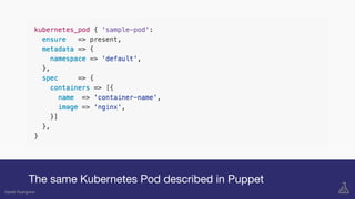 The same Kubernetes Pod described in Puppet
Gareth Rushgrove
 