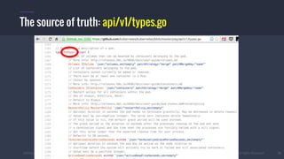 #k8sber @the1stein @mieszkoman © 2015 Mesosphere, Inc. All Rights Reserved. 25
The source of truth: api/v1/types.go
 