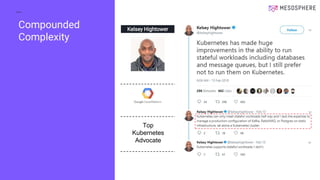 Compounded
Complexity
Kelsey Hightower
Kubernetes Thought Leader
Ranked #1 K8s Influencer
Staff Developer Advocate
PM & Chief Advocate
Top
Kubernetes
Advocate
 