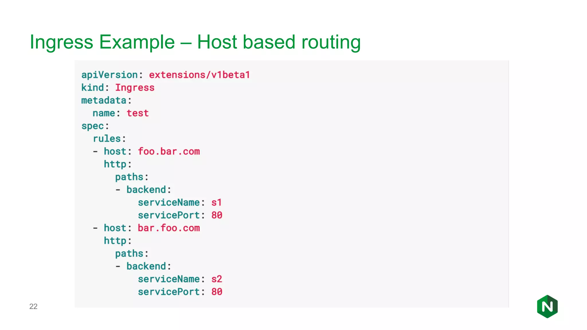 22 Ingress Example – Host based routing 
