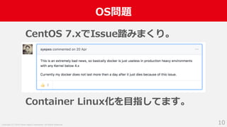 Copyright (C) 2018 Yahoo Japan Corporation. All Rights Reserved.
OS問題
10
CentOS 7.xでIssue踏みまくり。
Container Linux化を目指してます。
 