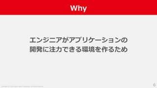 Copyright (C) 2018 Yahoo Japan Corporation. All Rights Reserved.
Why
6
エンジニアがアプリケーションの
開発に注力できる環境を作るため
 