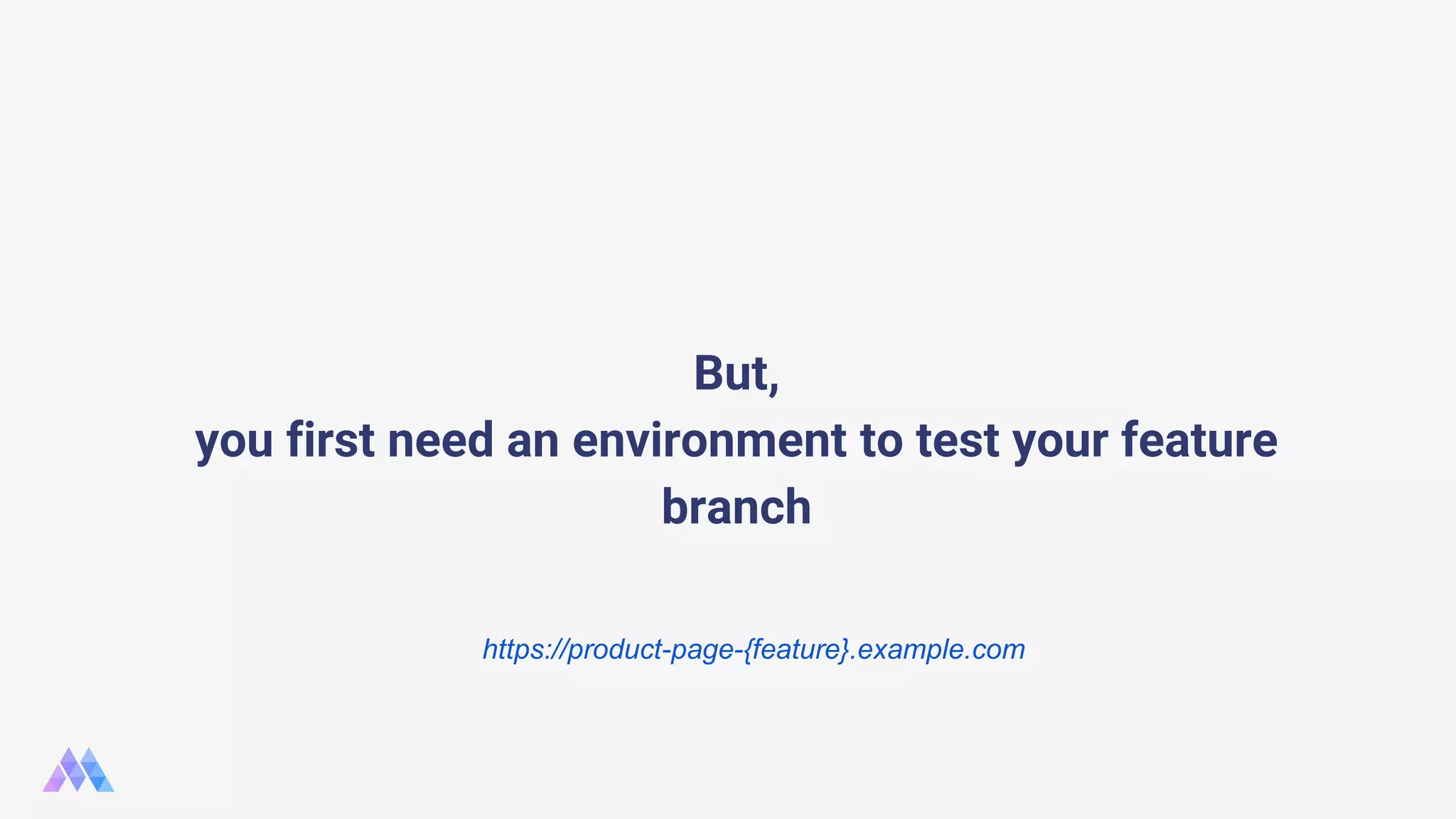 But, you first need an environment to test your feature branch https://product-page-{feature}.example.com 