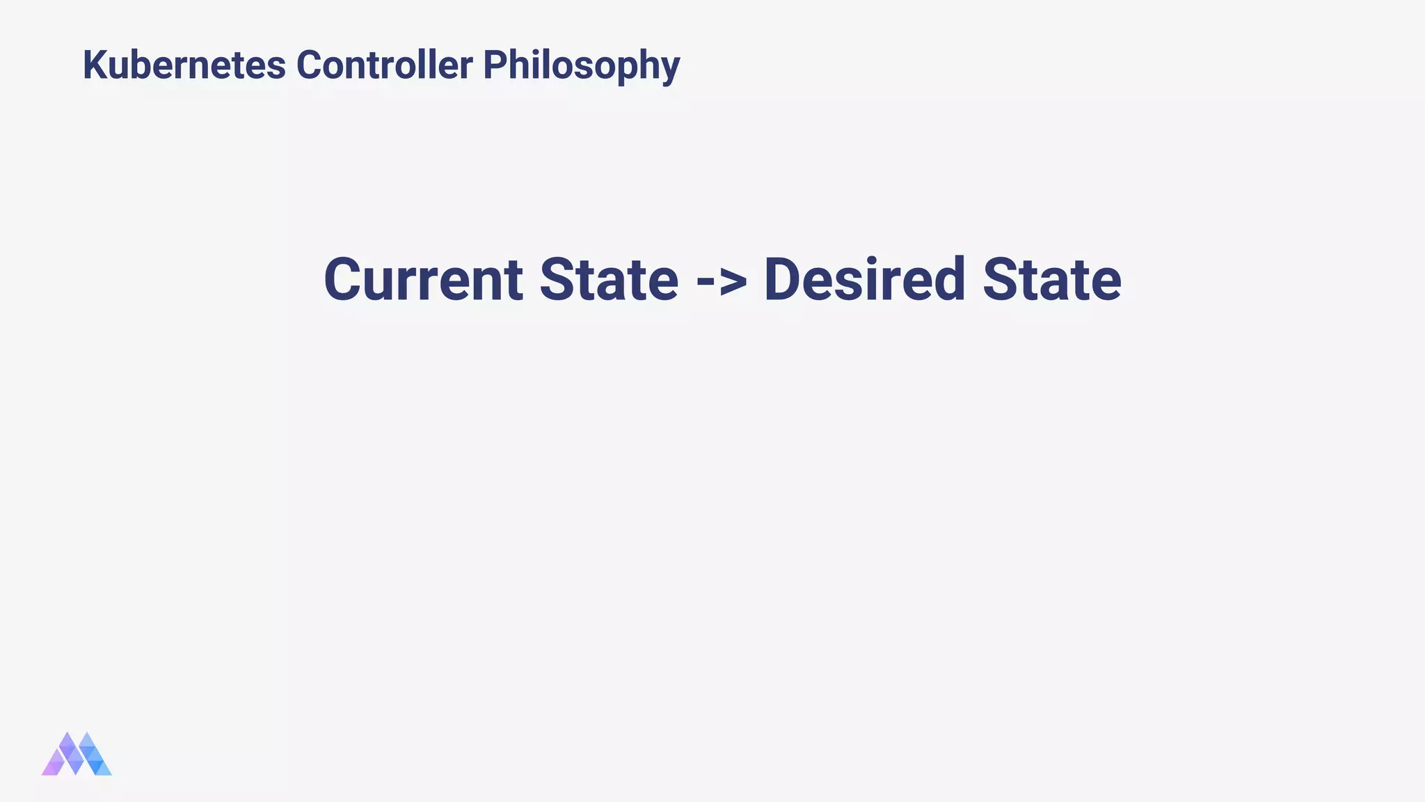 Current State -> Desired State Kubernetes Controller Philosophy 
