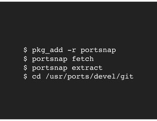 $ pkg_add -r portsnap 
$ portsnap fetch 
$ portsnap extract 
$ cd /usr/ports/devel/git
 