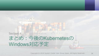 まとめ：今後のKubernetesの
Windows対応予定
Section 4
34Copyright © 2018 System Center User Group Japan. All Rights Reserved.
 
